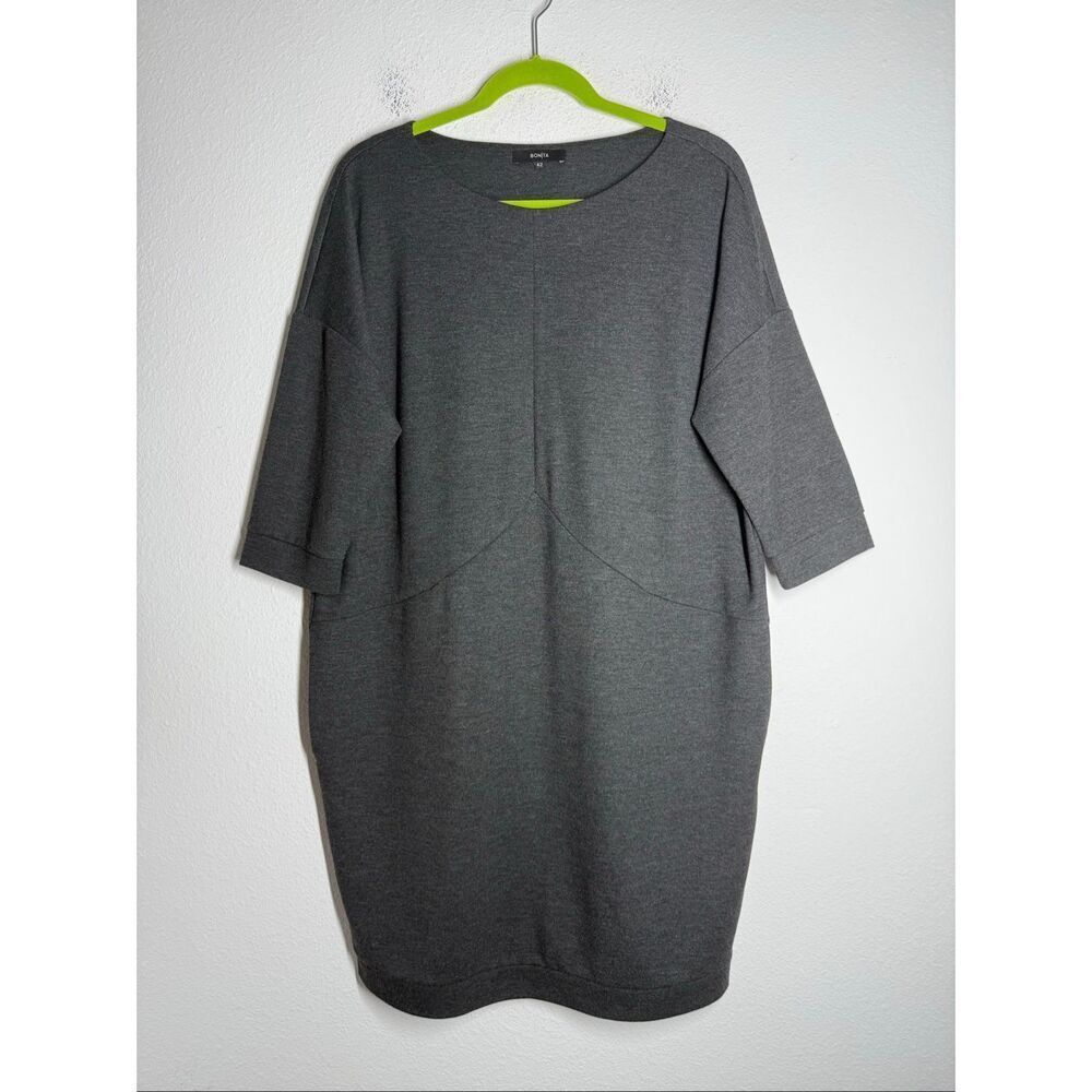 Bonita Women’s Grey Jersey Seam Detail Dress Pockets Size L See Description